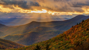 A sunset view of mountains near Brevard, North Carolina.