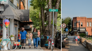 View of streets in downtown Brevard, North Carolina.